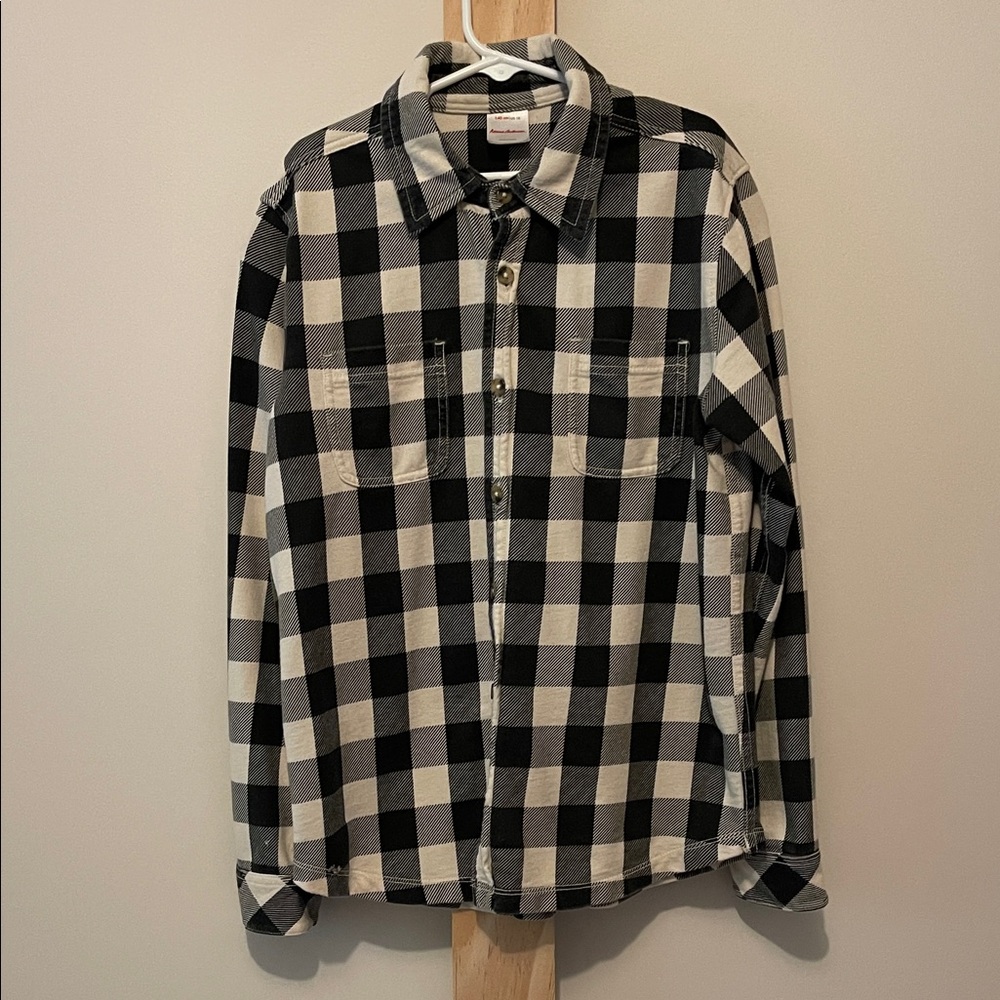 Hanna Andersson Long Sleeve Button-up Gingham Plaid Black/White Size 10